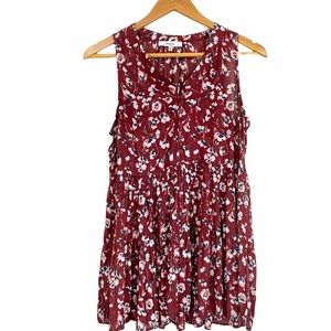 RO & DE Floral Boho Sleeveless Pleated Hem Blouse Top